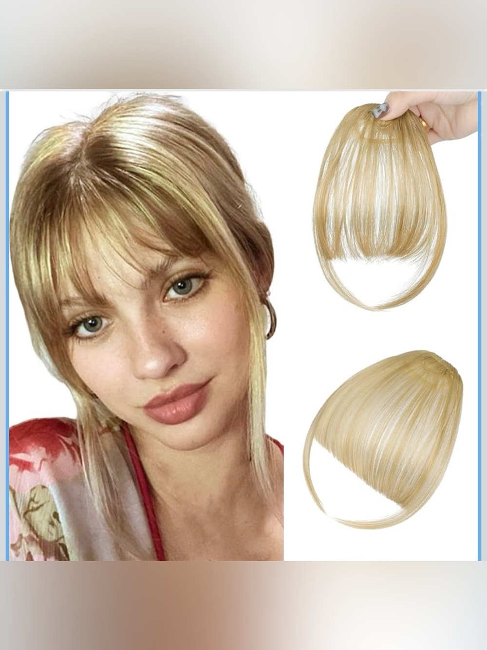 Hair Clip in Bangs, Easy to Use Fake Bangs, Clip on Bangs, Wispy (Ash Blonde)